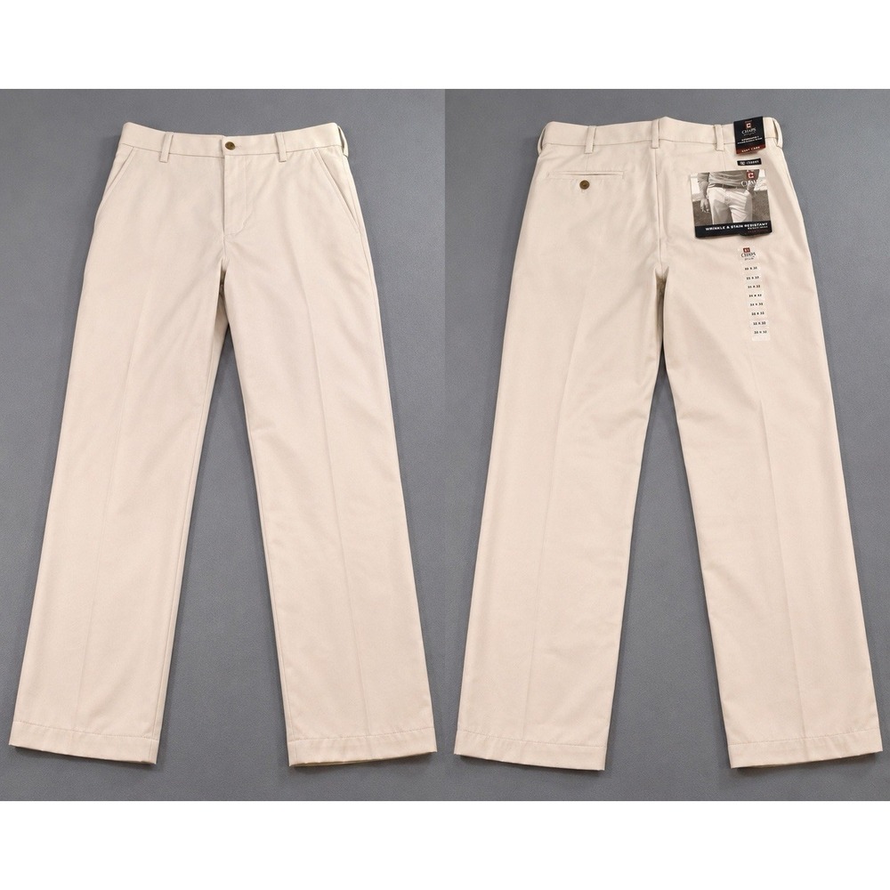 New Vintage CHAPS Ralph Lauren Khaki Pants wrinkle Resitant Double Pleat 32/32